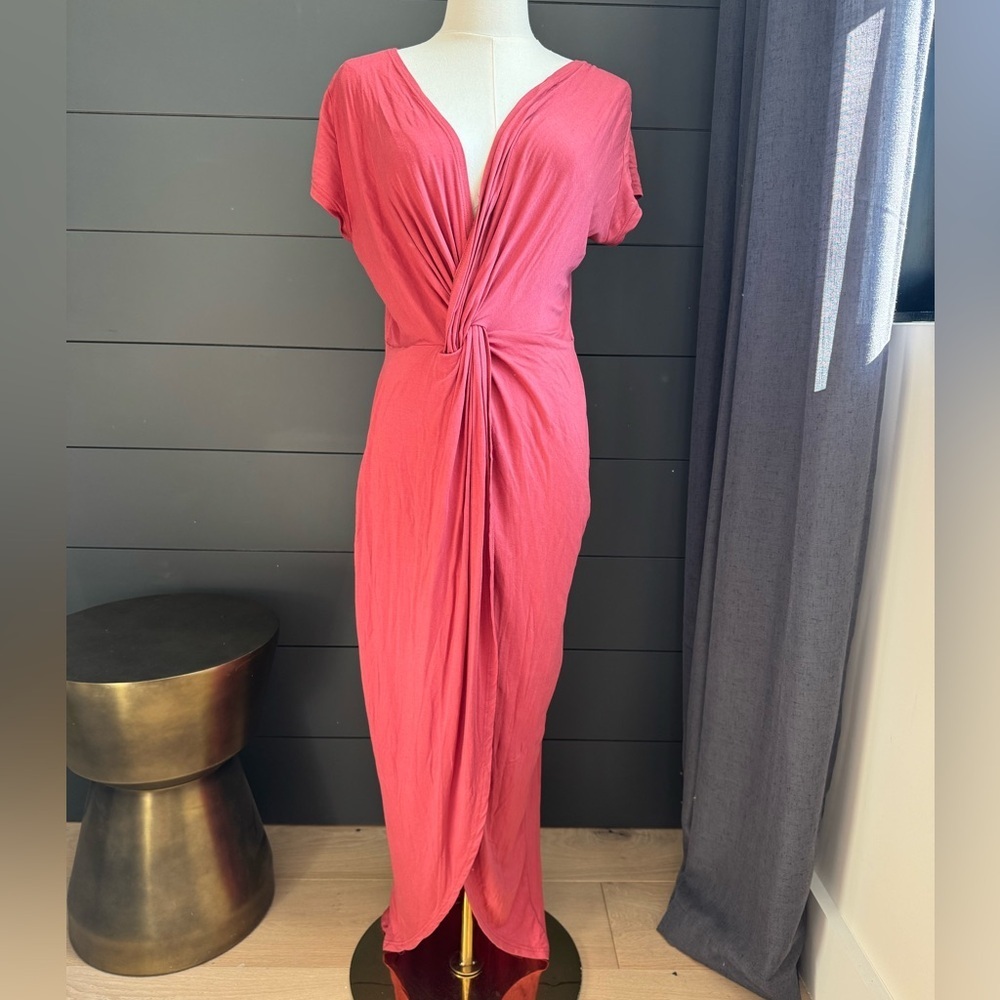 Rolla Coster NWT Asymmetrical V-neck  Twist Front Pink Orange Lightweight Dress